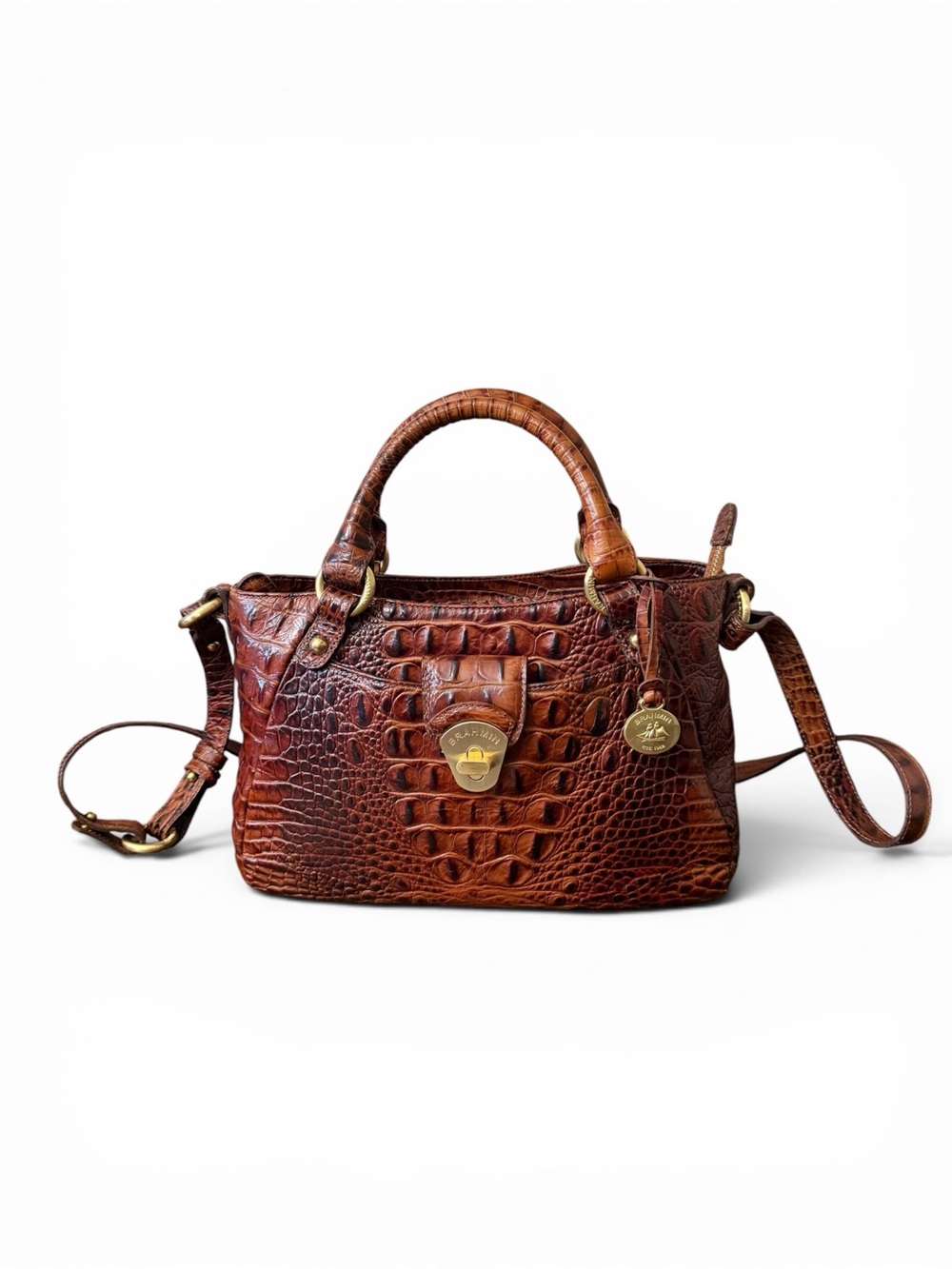 Vintage Brahmin Melbourne Croc Embossed Leather Crossbody Satchel – Pecan